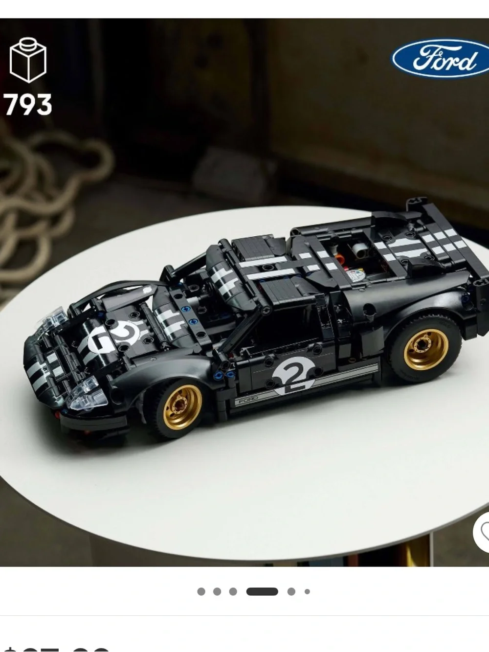 Lego Technic 1966 Black Ford GT40 MK II Race Car Model with Gold Wheels